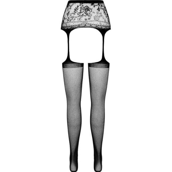 PASSION - S028 BLACK TIGHTS WITH GARTER ONE SIZE 6